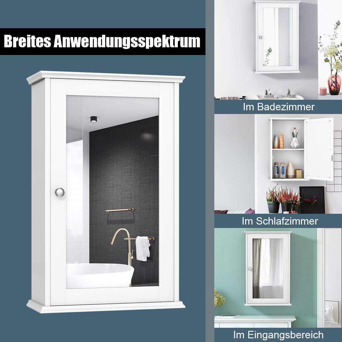 Spejl Badeværelsesskab Vægskab Opbevaringsskab med Enkelt 34 x 15 x 53 cm Hvid