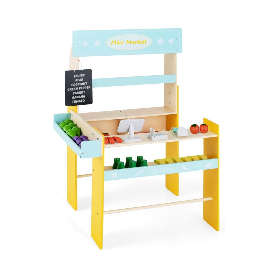 Träbutik för barn med löstagbar tavla & POS-maskin & skanner & marknadsleksaksset | Elektronik - Datortillbehör - Tangentbord, Möss & Fjärrkontroller - Tangentbord | Pryloteket
