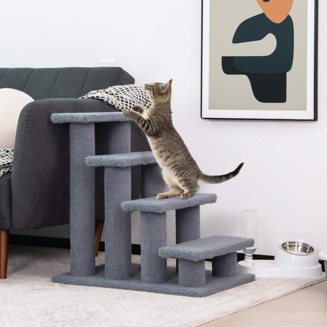 Djurtrappa klätterträd katttrappa för katter upp till 25 kg 61 x 41 x 60 cm grå | Hem & Hobby - Husdjur - Katt - Katträd | Pryloteket