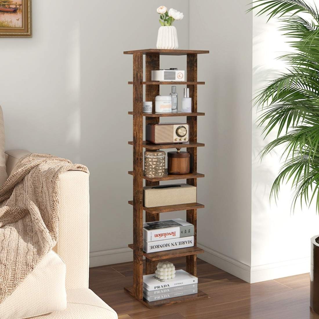 Höjdjusterbart 8-vånings skoställ i trä, platsbesparande skoställ, brunt | Hem & Hobby - Hem & Hushåll - Balkong | Pryloteket