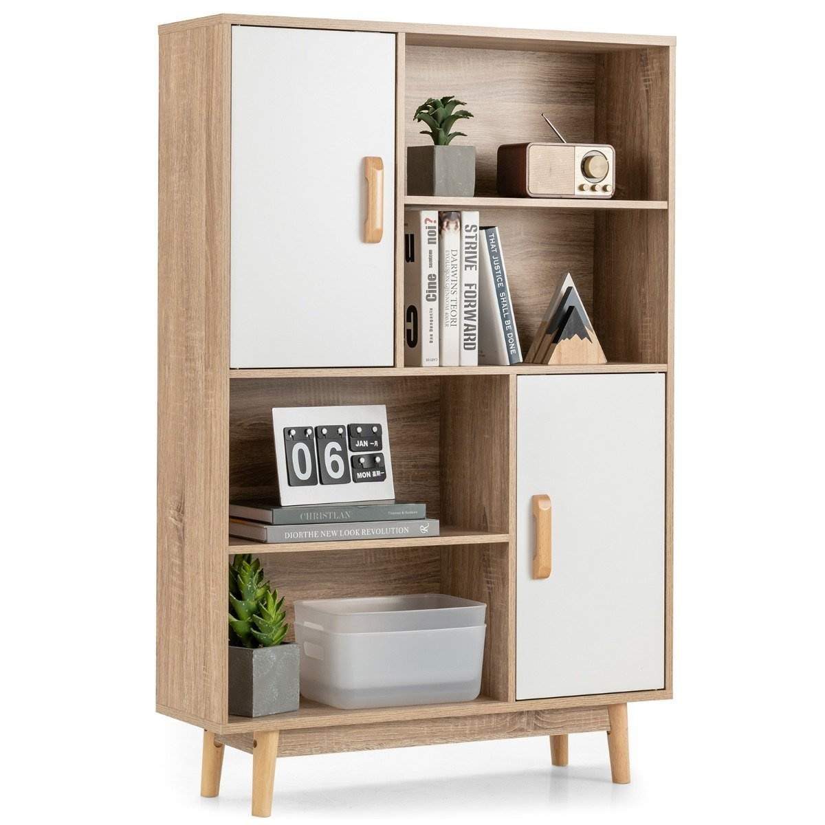 Bokhylla 4-vånings bokhylla med 2 dörrar 4 öppna hyllor 80 x 24 x 120 cm Vit | Elektronik - Tillbehör Mobil & Surfplatta - Mobiltillbehör - Mobilkablar - Tillbehör | Pryloteket