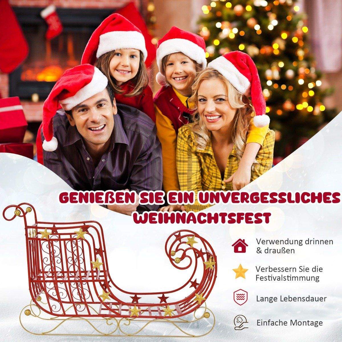 Dekorativ kane til jul metalslæde juledekoration 99 x 36 x 61 cm rød