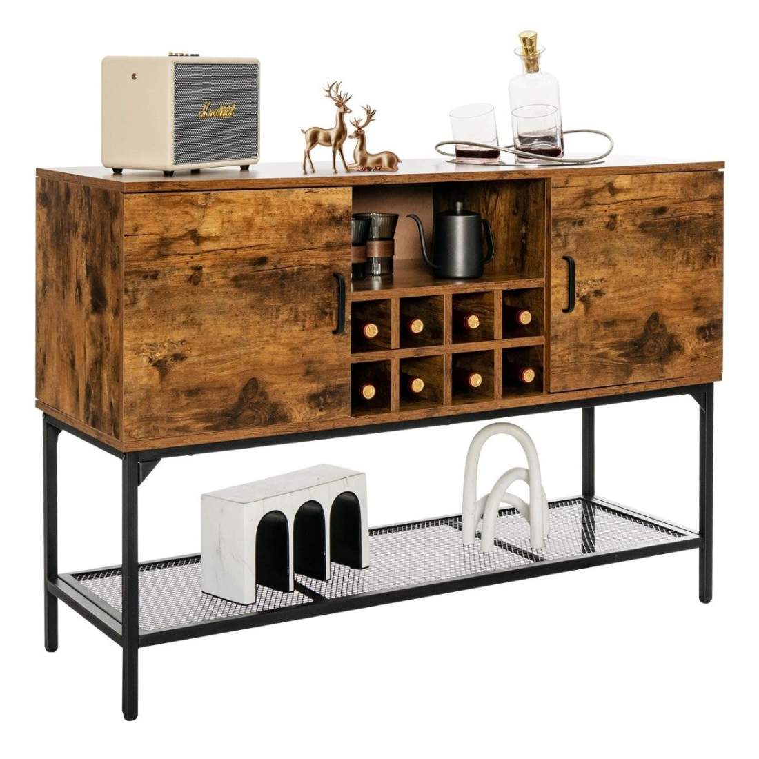 Träskänk med vinhylla och dörrar Köksskåp 120 x 40 x 85 cm Rustik Brun | Elektronik - Tillbehör Mobil & Surfplatta - Mobiltillbehör - Mobilkablar - Tillbehör | Pryloteket