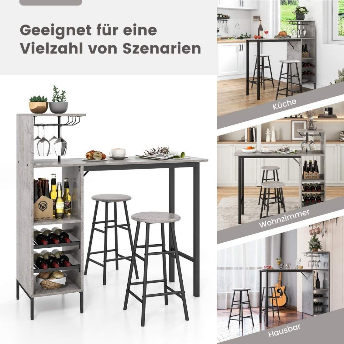 3-delad barbord & stolset Industriellt pubbord & pall grå | Elektronik - Tillbehör Mobil & Surfplatta - Mobiltillbehör - Mobilkablar - Tillbehör | Pryloteket