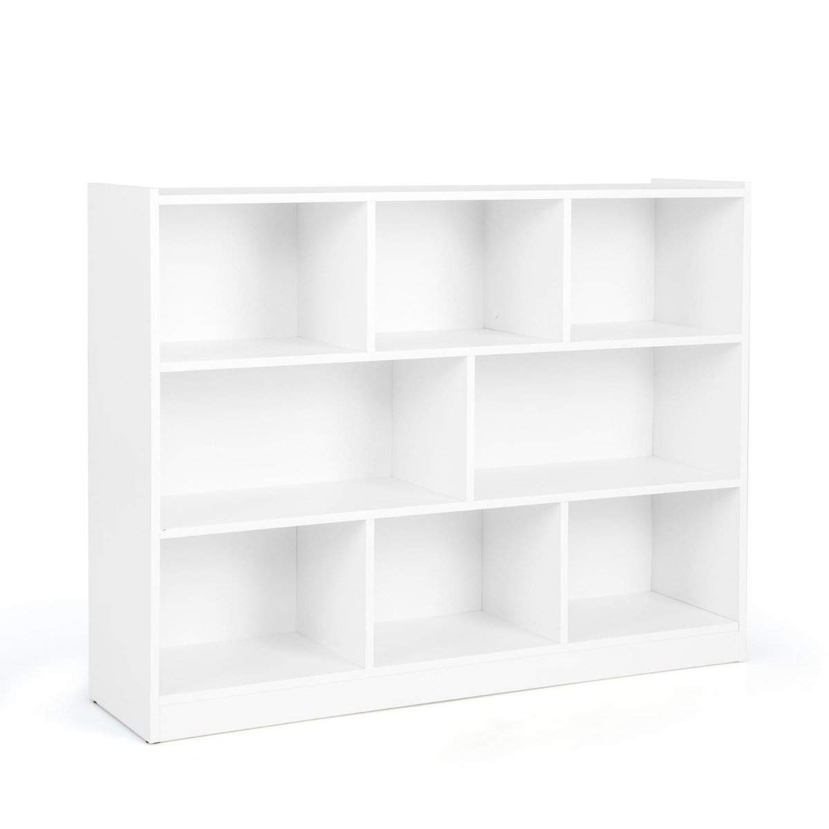Reol med 8 rum, 3-lags stående hylde til stue, 122 x 32 x 93 cm, hvid