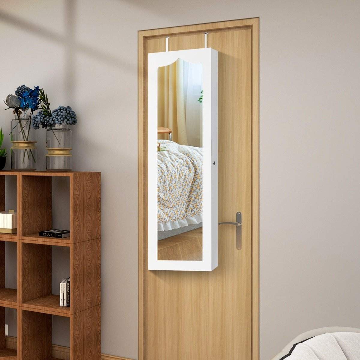 Smykkeskab hængende opbevaringsskab med LED-belysning 36,5 x 11,5 x 120 cm hvid