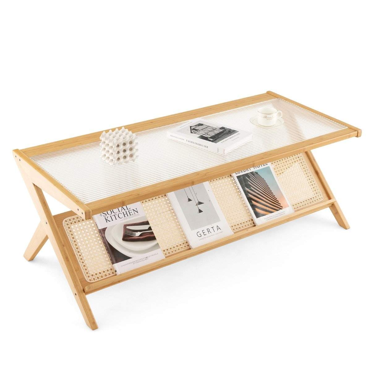 Bambus sofabord 120 cm 2-delt rektangulært sofabord natur