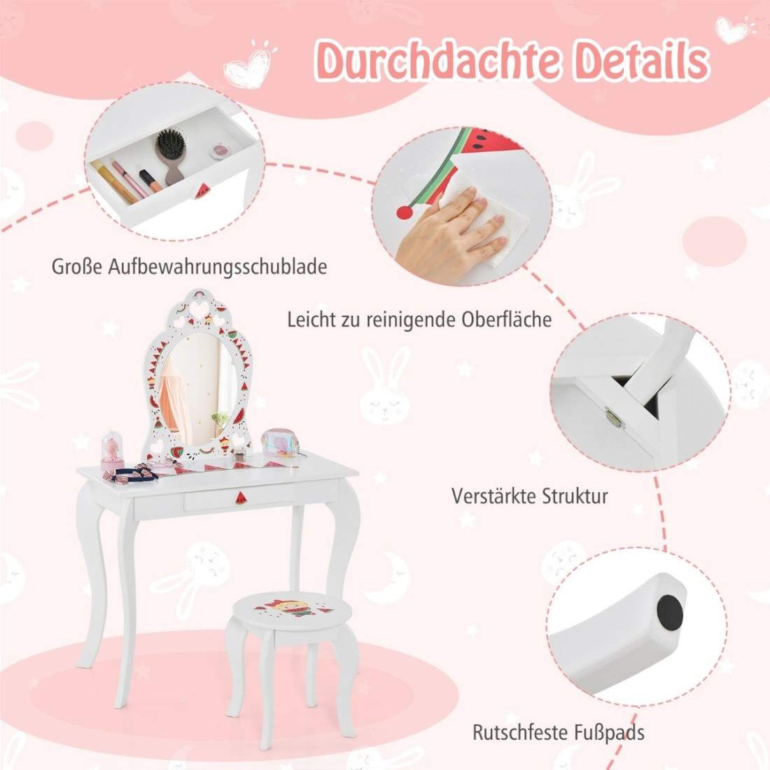 Princess Sminkbord Set 2-i-1 Sminkbord för barn med avtagbar spegel Vit | Elektronik - Tillbehör Mobil & Surfplatta - Mobiltillbehör - Mobilkablar - Tillbehör | Pryloteket