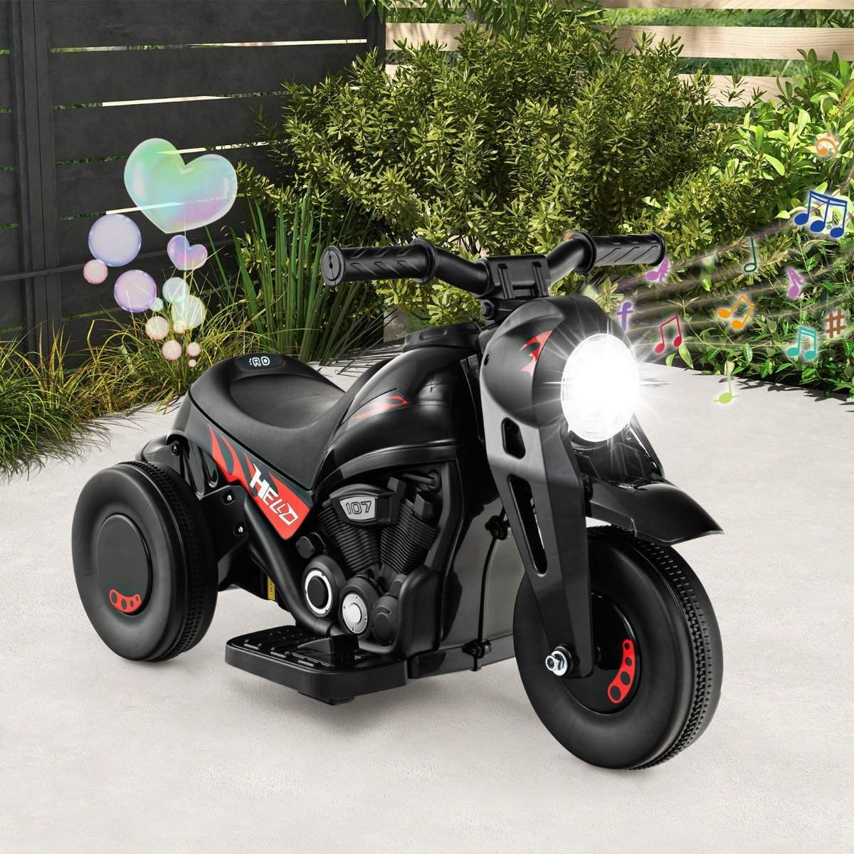 Børnemotorcykel med boblemaskine & musik & LED forlygte børnemotorcykel sort