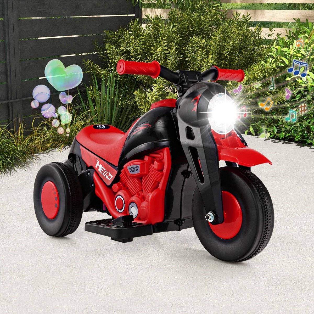 Børnemotorcykel med boblemaskine & musik & LED-forlygter børnemotorcykel rød