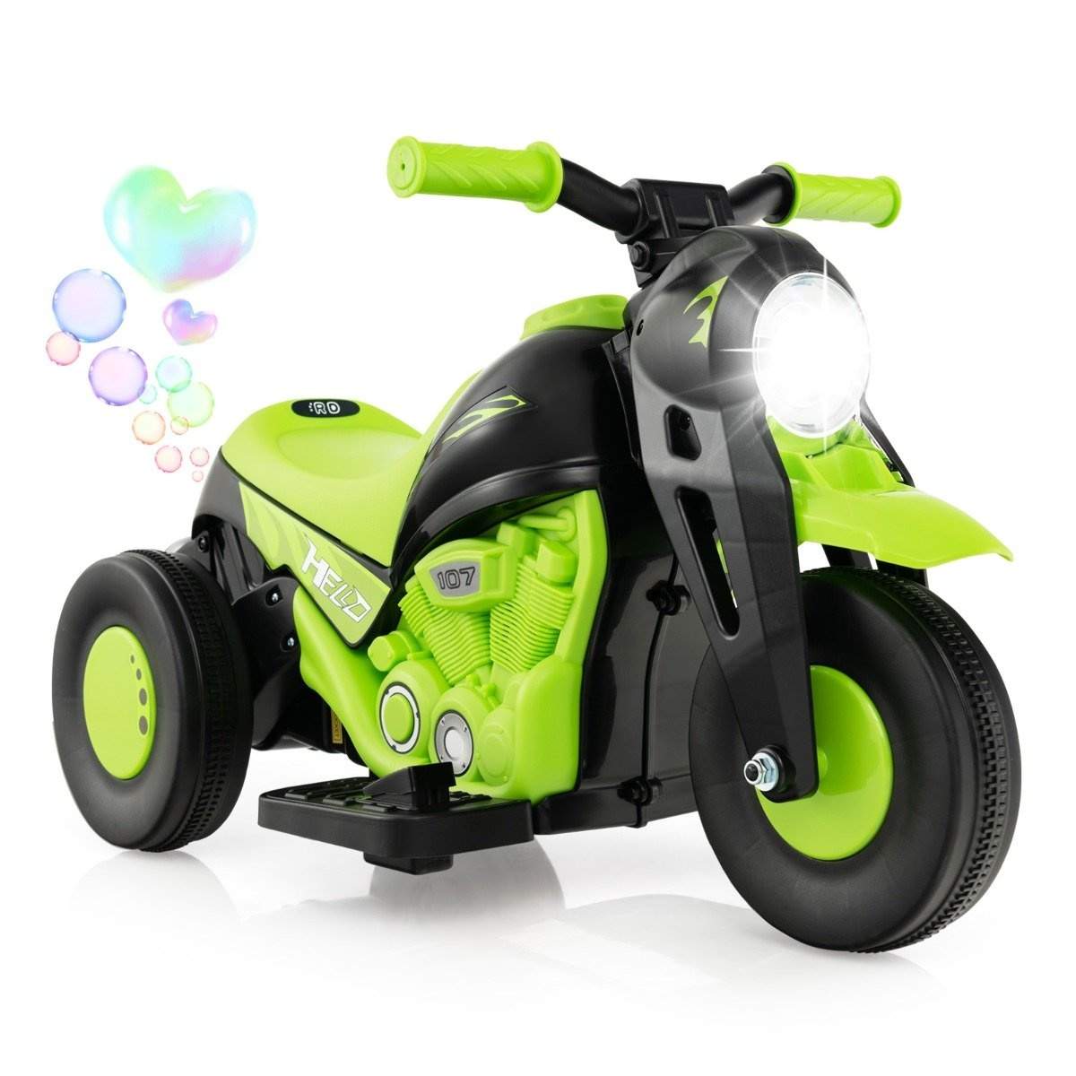 Børnemotorcykel med boblemaskine & musik & LED forlygte børnemotorcykel grøn