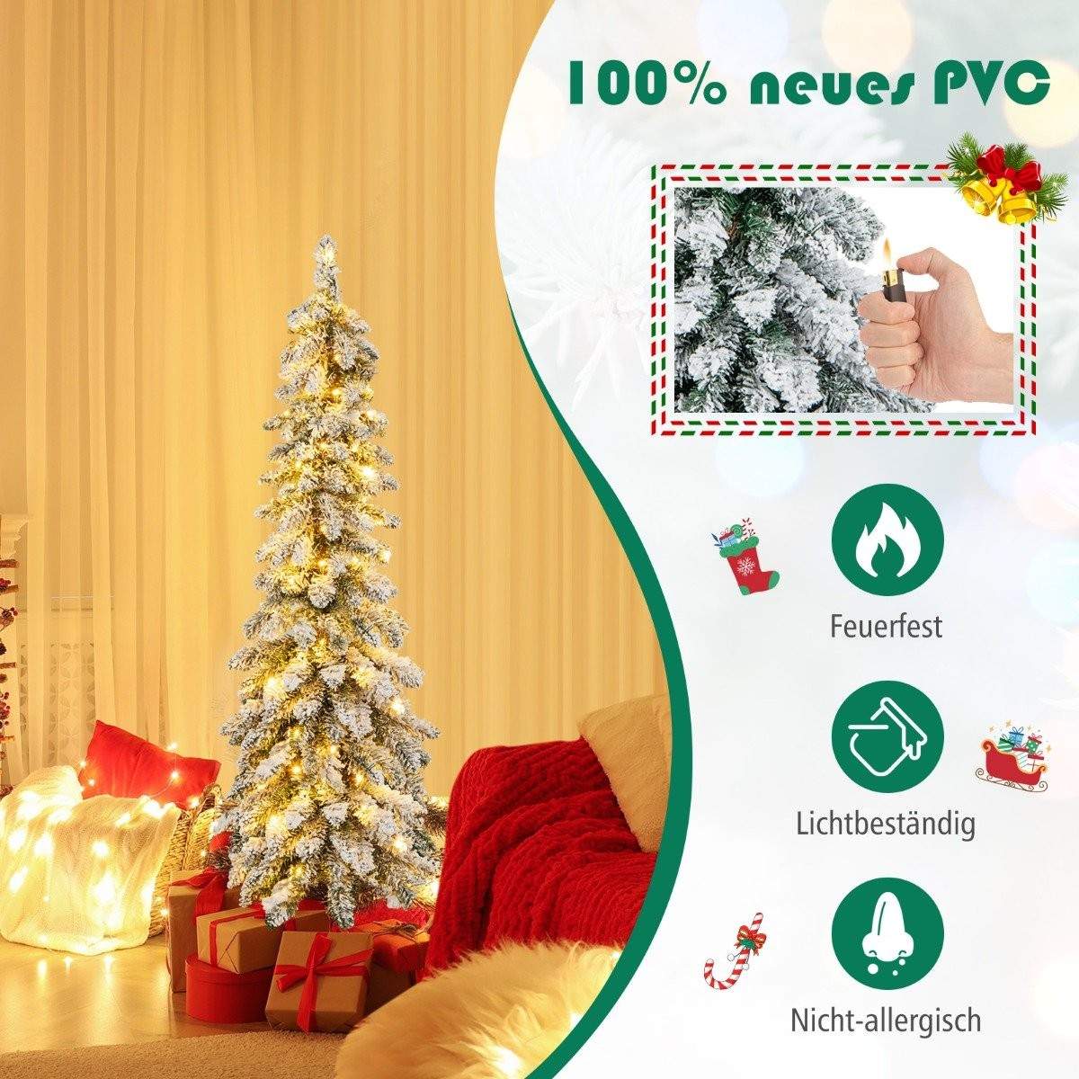 120 cm højt kunstigt juletræ med 225 PVC-grenspidser 100 LED-lys