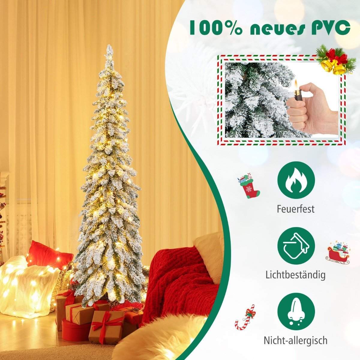 150 cm højt kunstigt juletræ med 334 PVC-grenspidser 150 LED-lys