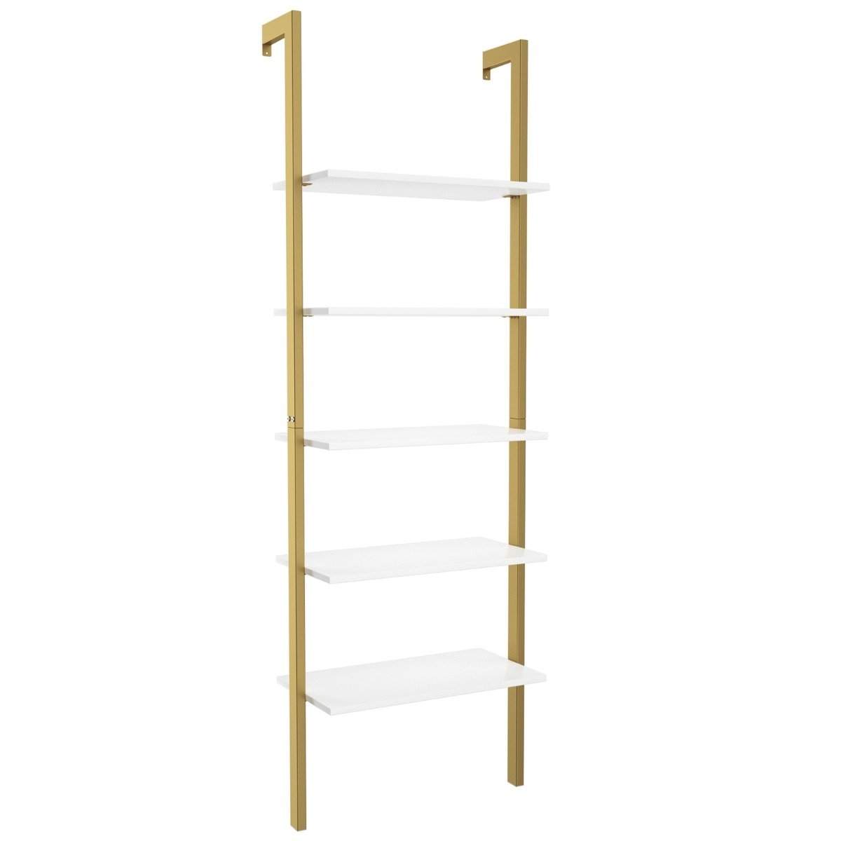 Stigehylde med 5 niveauer & metalramme Ståhylde Bogreol 61 x 30 x 183 cm Gylden