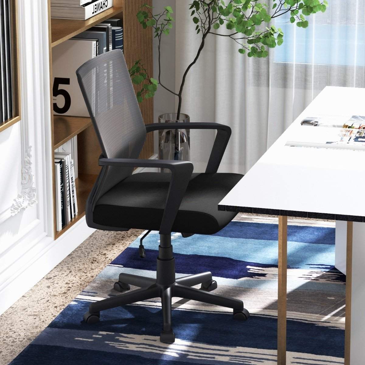 Ergonomisk kontorstol med lændestøtte og vippefunktion skrivebordsstol sort