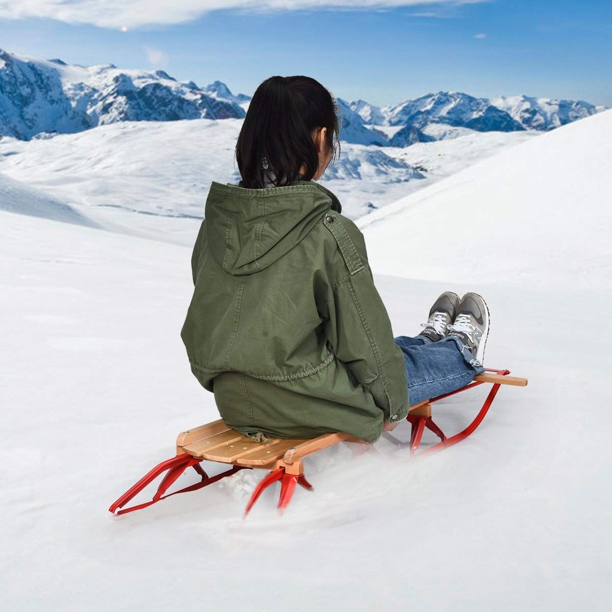 137 cm slæde Davos kælk træ & metal 150 kg læsbar til børn og voksne