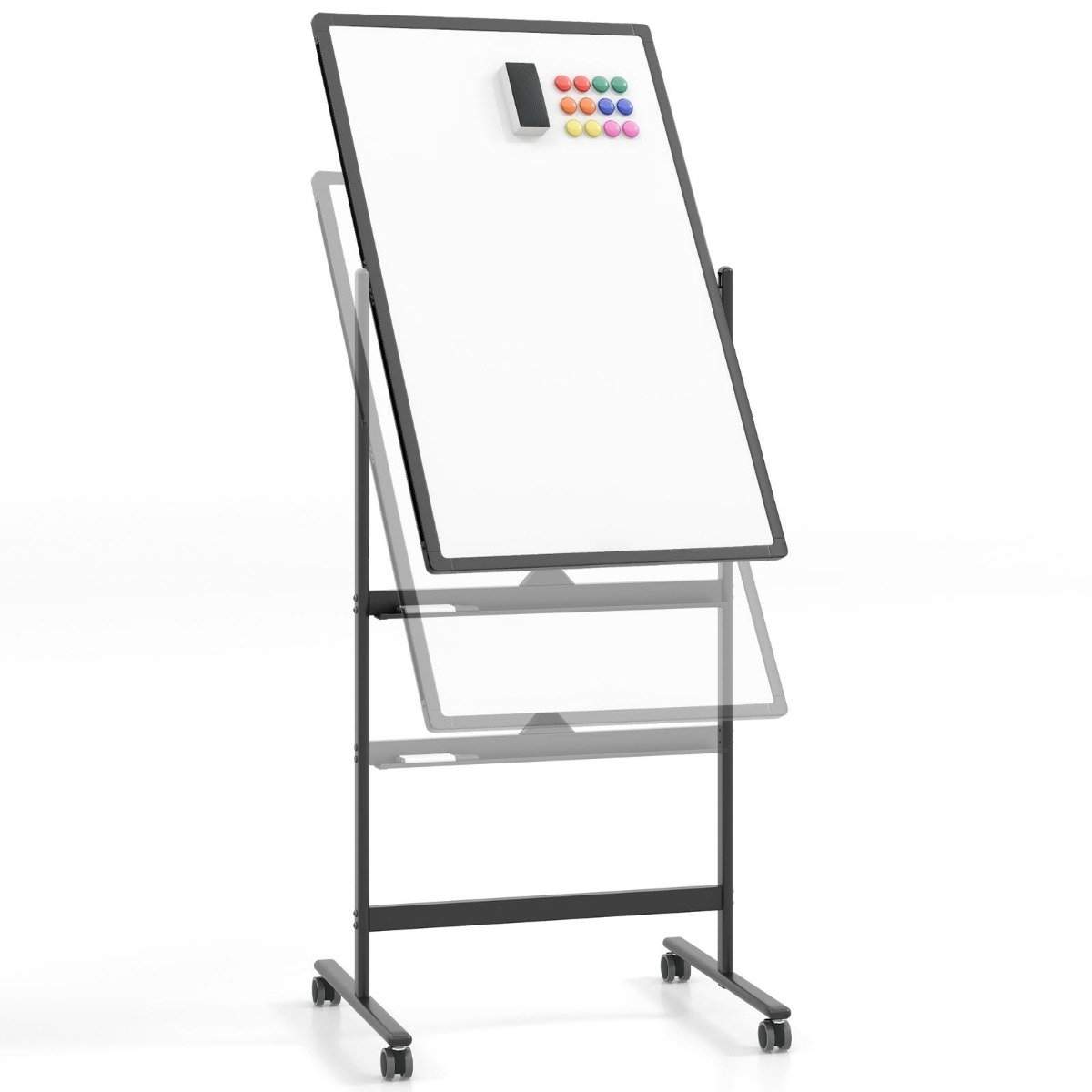 Dobbeltsidet mobil whiteboard med pennebakke & tilbehør til skolekontor 60 x 90 cm sort