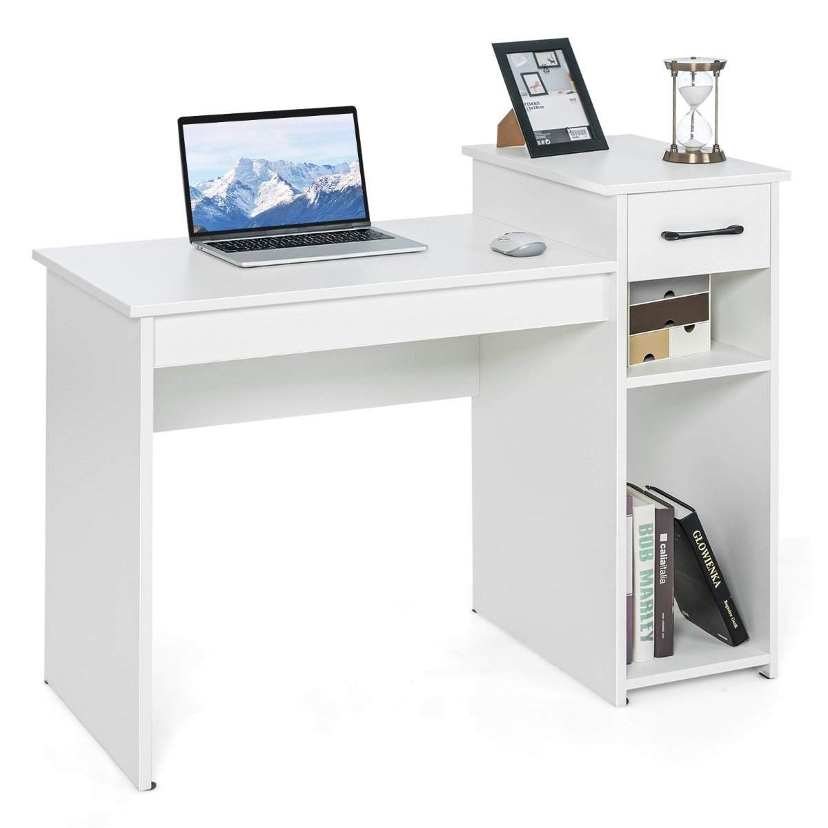 Skrivebord med skuffe & åbne hylder Computerbord i træ 102 x 50 x 82 cm Hvid