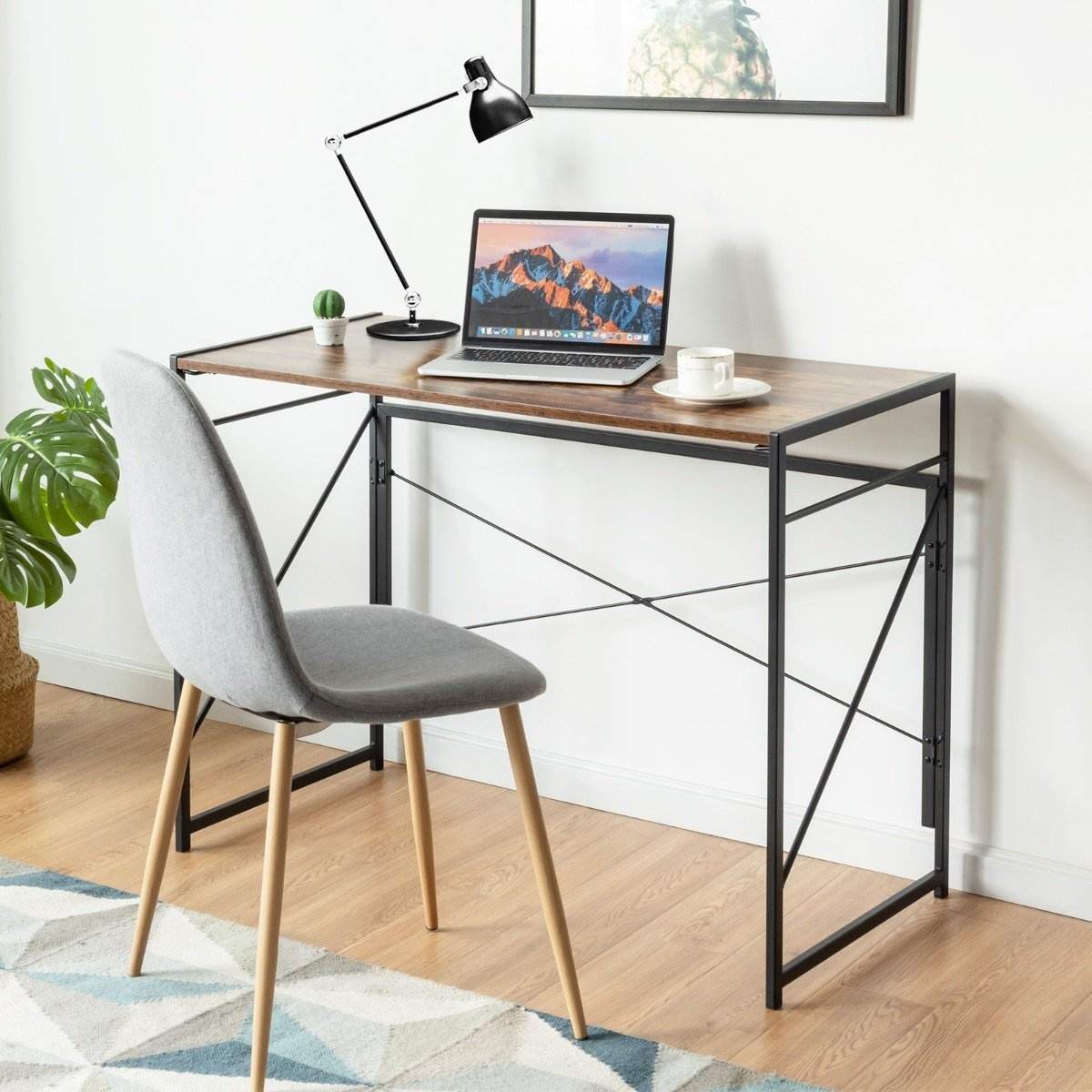 Sammenklappeligt computerbord, arbejdsbord med metalstel, laptopbord, bæreevne op til 115 kg, 100 x 50 x 75 cm, rustik brun