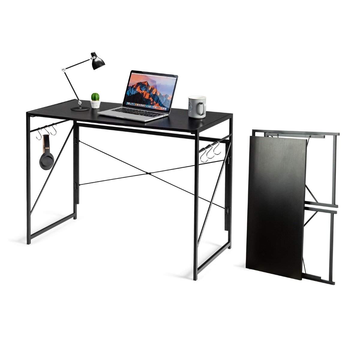 Sammenklappeligt computerbord, arbejdsbord med metalstel, laptopbord, bæreevne op til 115 kg, 100 x 50 x 75 cm, sort