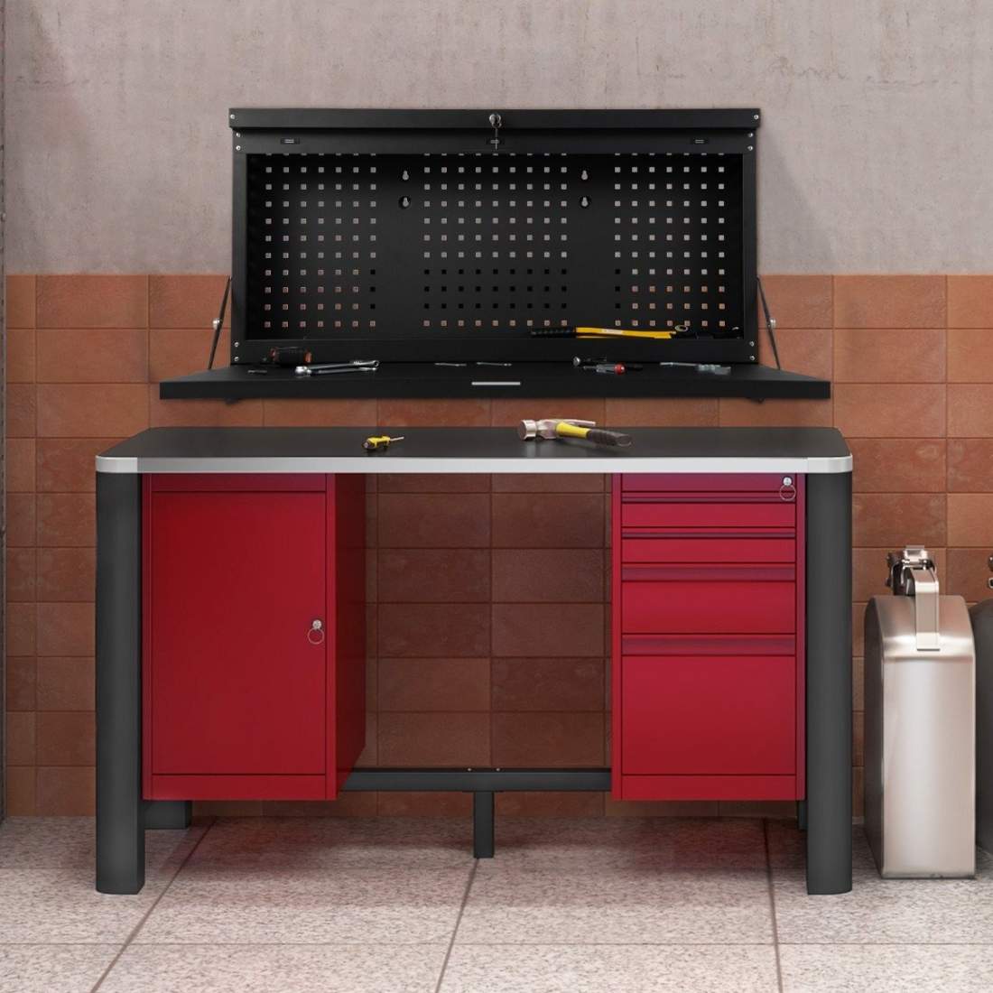 Väggmonterad hopfällbar arbetsbänk med perforerat vägghängande arbetsbord Svart