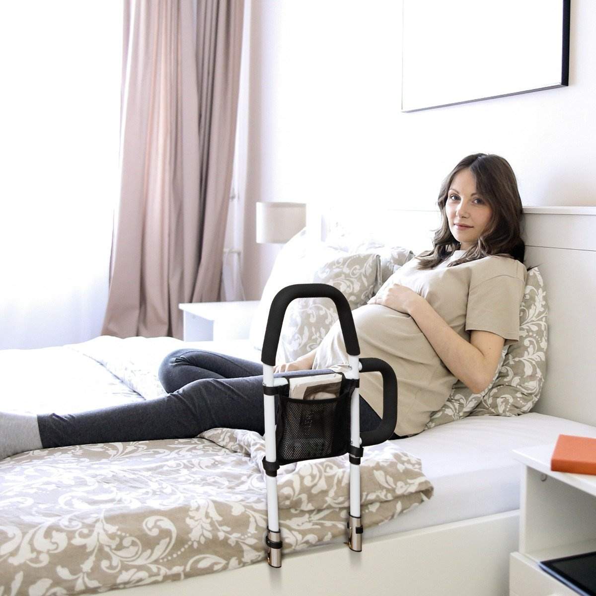 Voksen sengehest faldsikring med 2 gelændere & taske & fastgørelsesstrop op til 136 kg