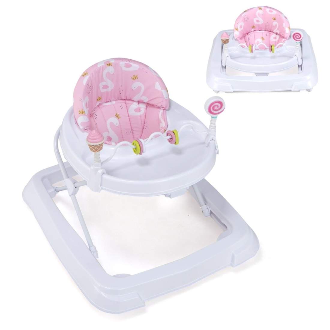 Fällbar gåstol med hjul, 3 nivåer, höjdjusterbar & avtagbar mjuk sittdyna, rosa | Leksaker & Spel - Leksaker | Pryloteket