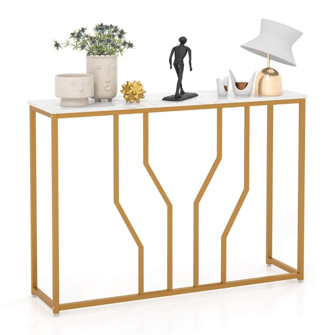 Konsolbord med geometrisk metallram Ingångsbord 110 x 30 x 80 cm Guld + Vit | Hem & Hobby | Pryloteket