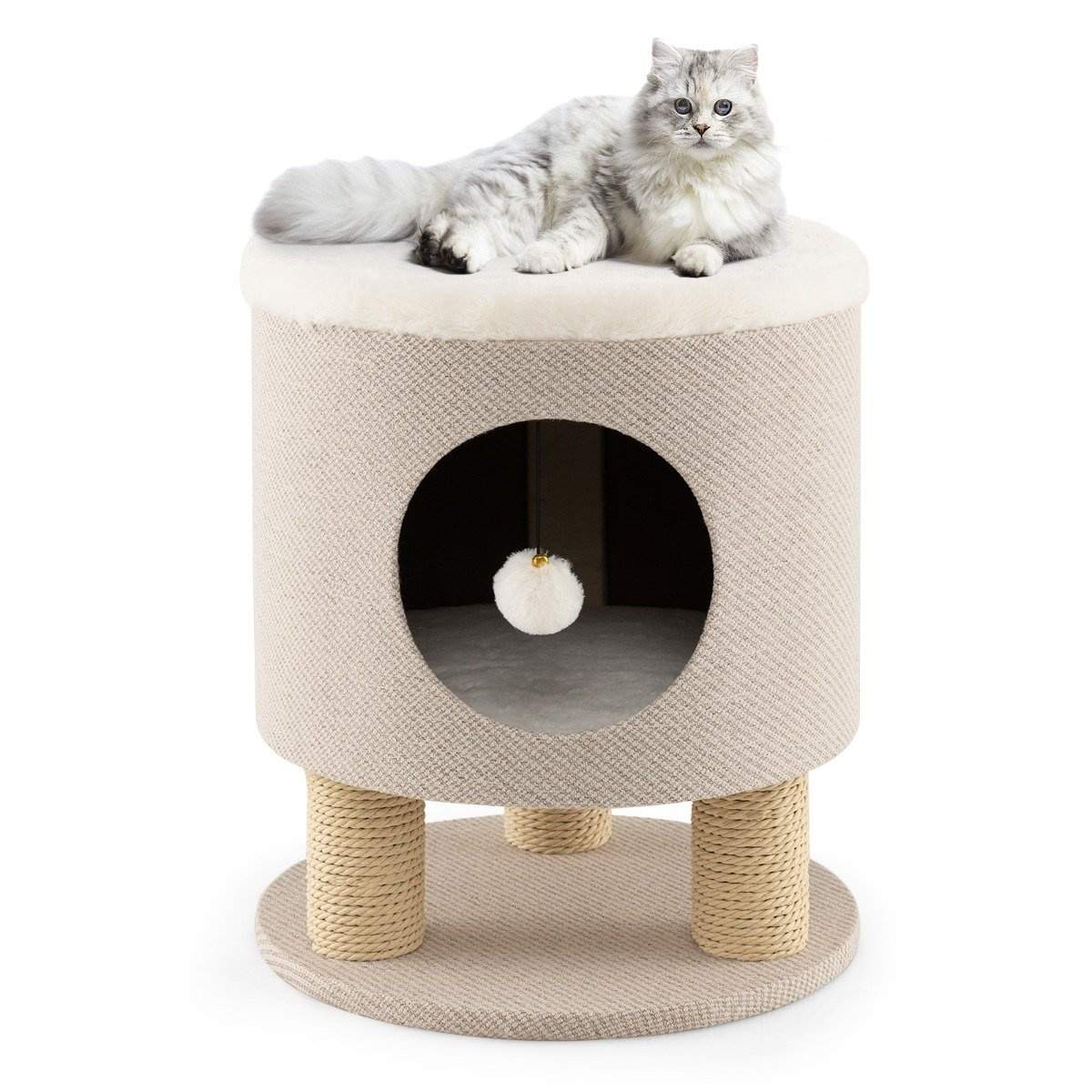 Lille kradsestolpe med blødt sæde & 3 sisal kradsestolper & kugletaburet 40 x 40 x 47 cm beige