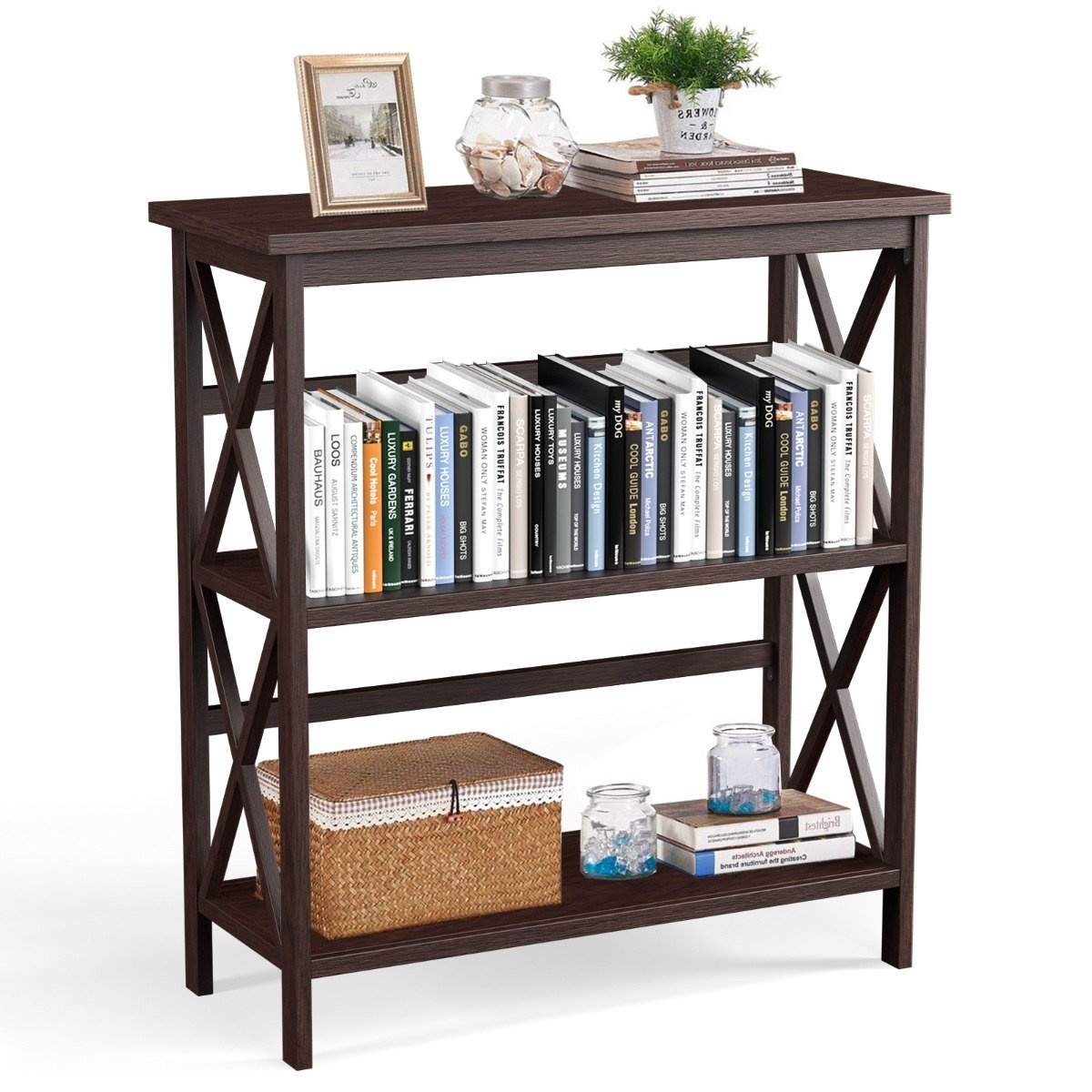 Konsolbord i træ med tipsikring og robust stel Moderne sidebord 79 x 32 x 86 cm kaffe