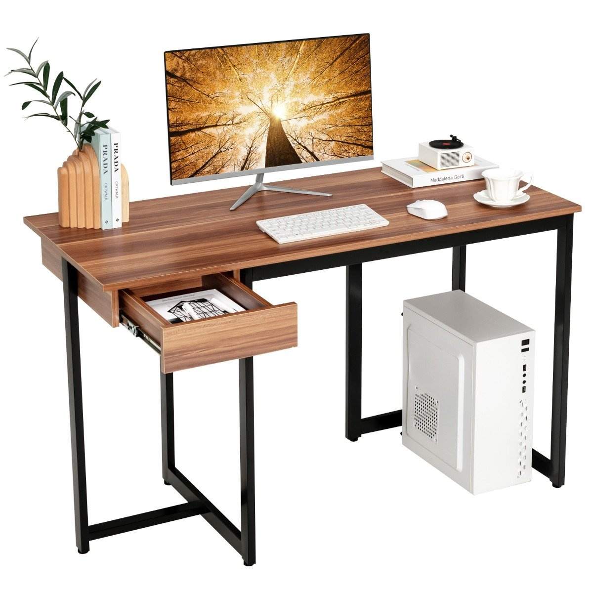 120 cm langt computerbord med skuffe & justerbare puder computerbord valnød