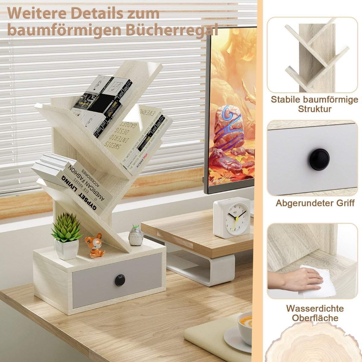 5 Eter Tree Bogreol med Skuffe Multi-Purpose CD & DVD Hylde Beige