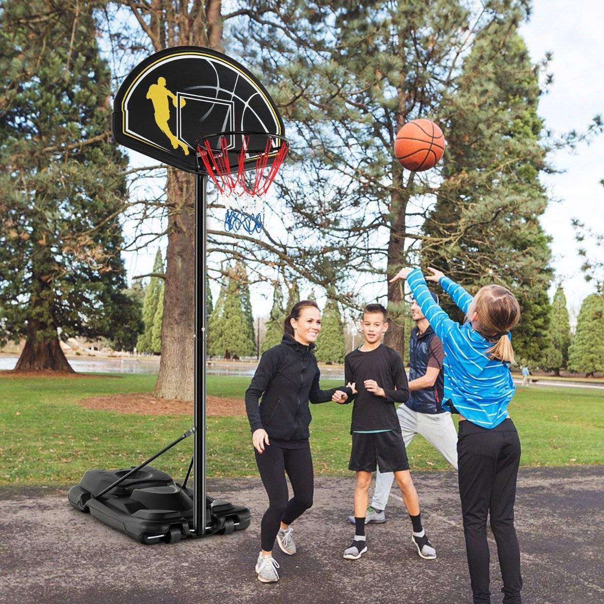 130-305 cm højdejusterbart basketballstativ med hjul og stativ Bærbar basketballbøjle