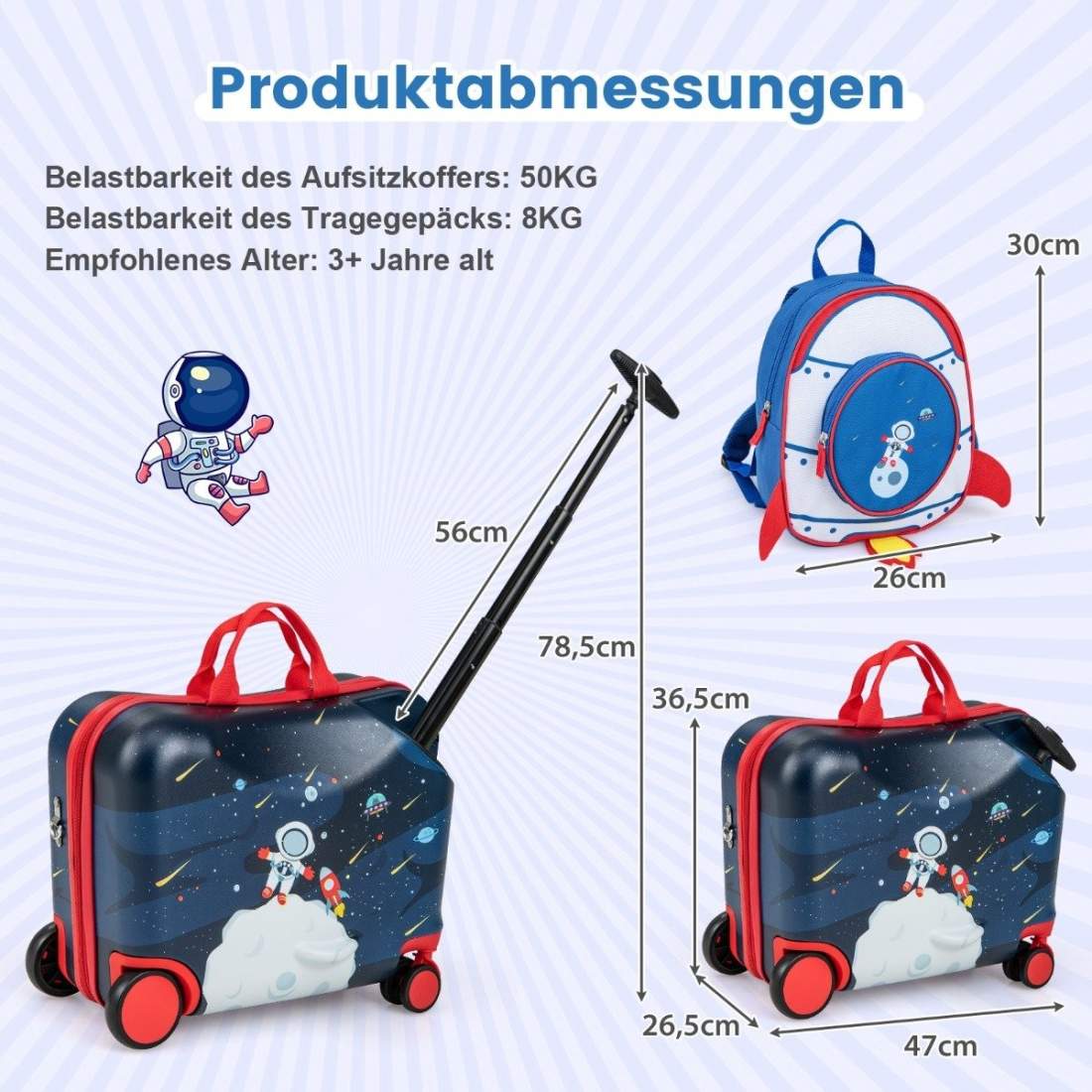2-delad barnresväska + ryggsäck 47 cm lång åkväska och 30 cm bred ryggsäck 12""+18"" astronauter | Hälsa & Skönhet - Personvård - Vård & Rehabilitering - Hållning | Pryloteket
