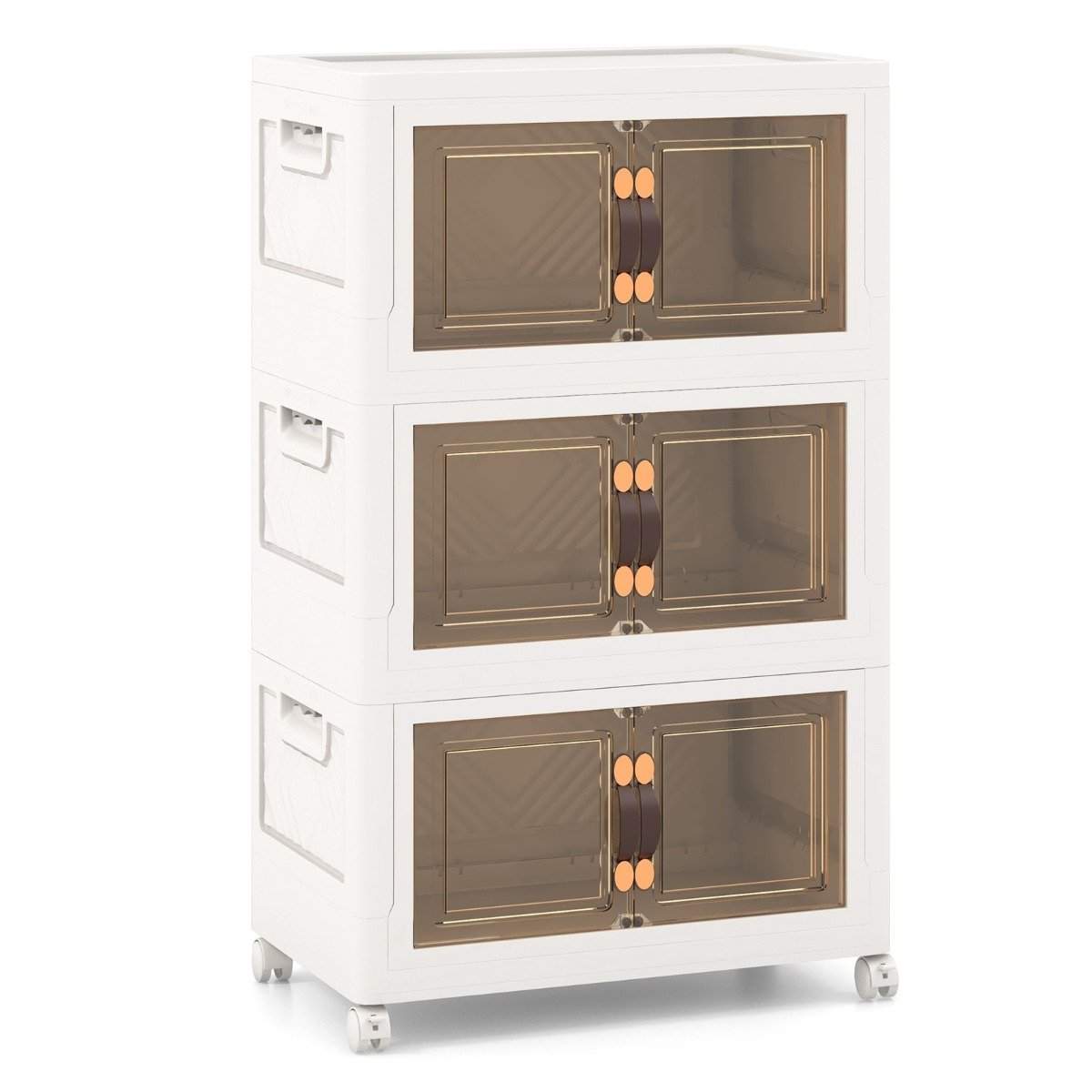 Sæt med 3 stabelbare opbevaringsbokse med låg & hjul & døre 49,5 x 31,5 x 86 cm