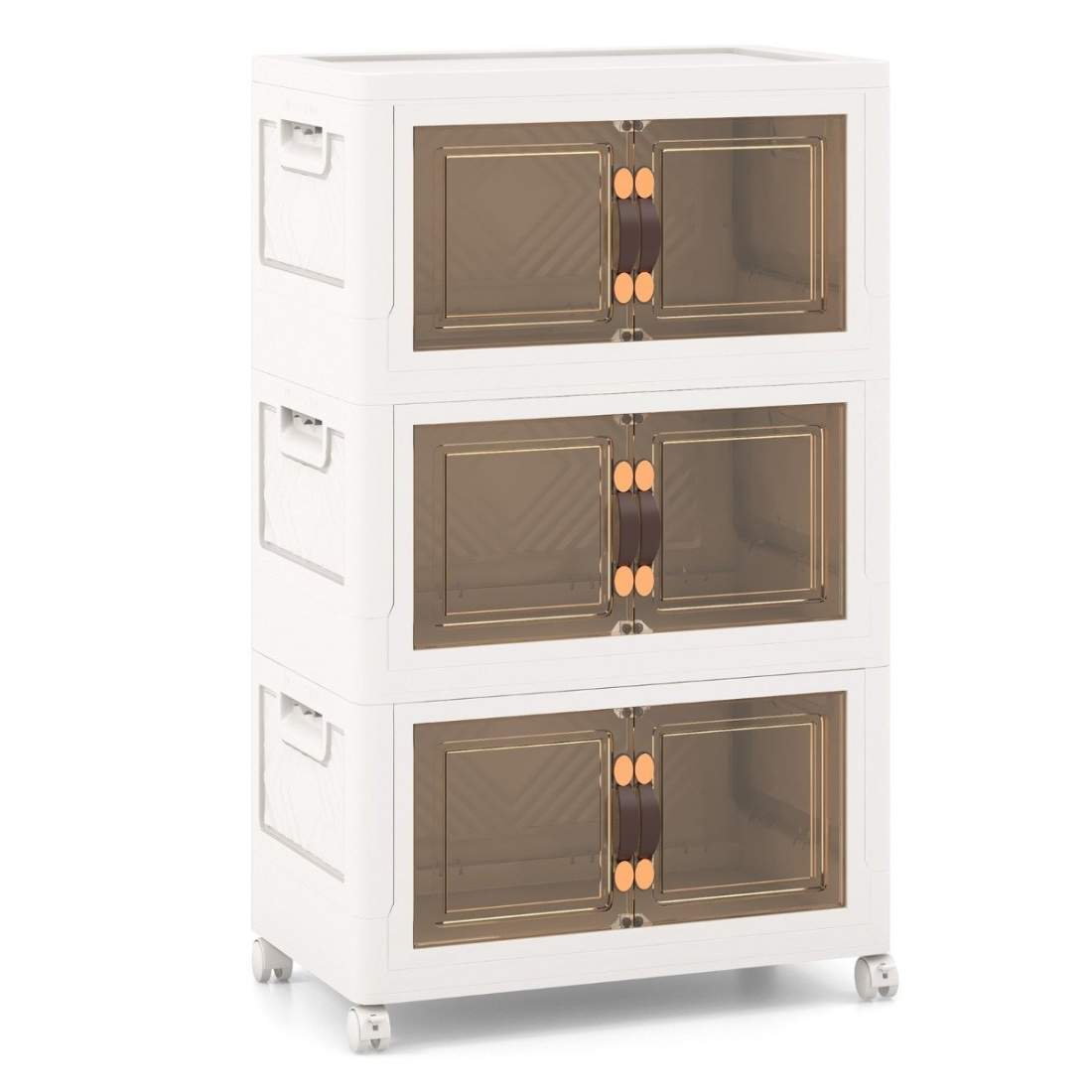 Set med 3 stapelbara förvaringslådor med lock & hjul & dörrar 49,5 x 31,5 x 86 cm | Hem & Hobby | Pryloteket