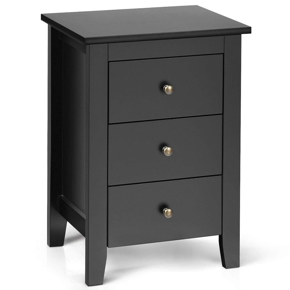 Sengebord med 3 skuffer natbord til boxmadrasser 46 x 37 x 65 cm sort