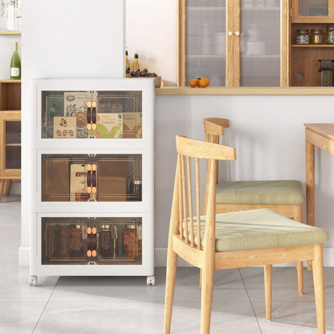 Set med 3 stapelbara förvaringslådor med lock och dörrar, hopfällbar 44,5 x 30 x 77,5 cm | Hem & Hobby | Pryloteket