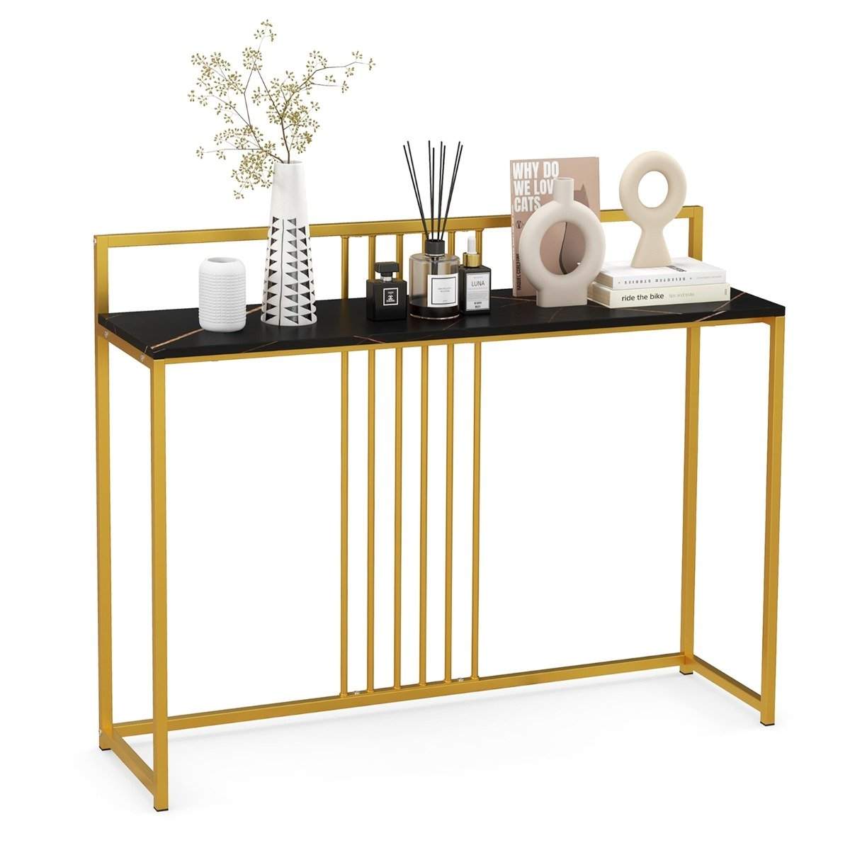 120 cm konsolbord med marmorlook & guld metalstel Moderne gangbord Sort