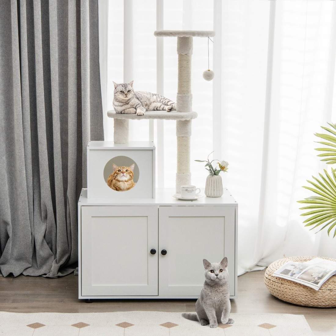 Kattskåp med skrapstolpe & sisal skrapstolpshus för katttoaletter kattmöbler vit | Hem & Hobby - Husdjur - Katt - Katträd | Pryloteket