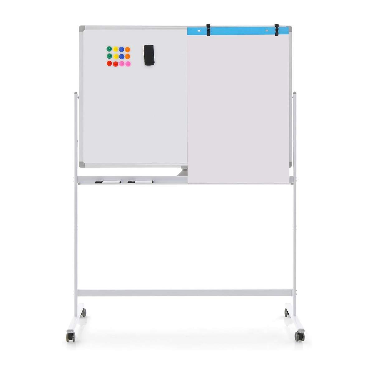 120 x 80 cm Dobbeltsidet mobil whiteboard Højdejusterbar magnetisk whiteboard hvid