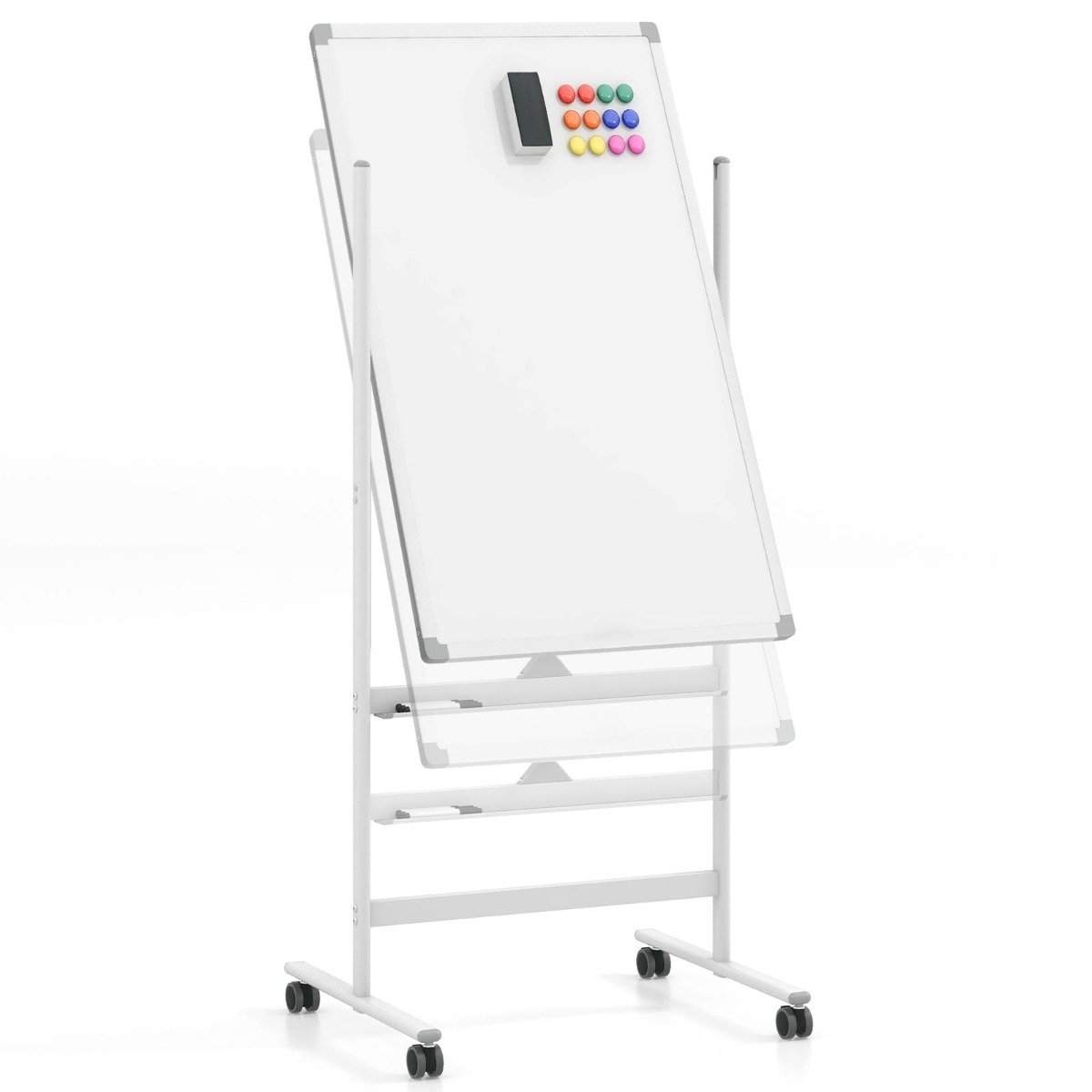 60 x 100 cm dobbeltsidet magnetisk tavle med hjul og stativ og pennebakke hvid