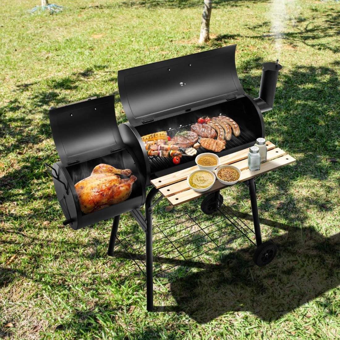 BBQ kolgrill med hjul grillvagn med lock utegrill 115 x 65 x 108 cm svart | Elektronik - Tillbehör Mobil & Surfplatta - Mobiltillbehör - Mobilkablar - Tillbehör | Pryloteket