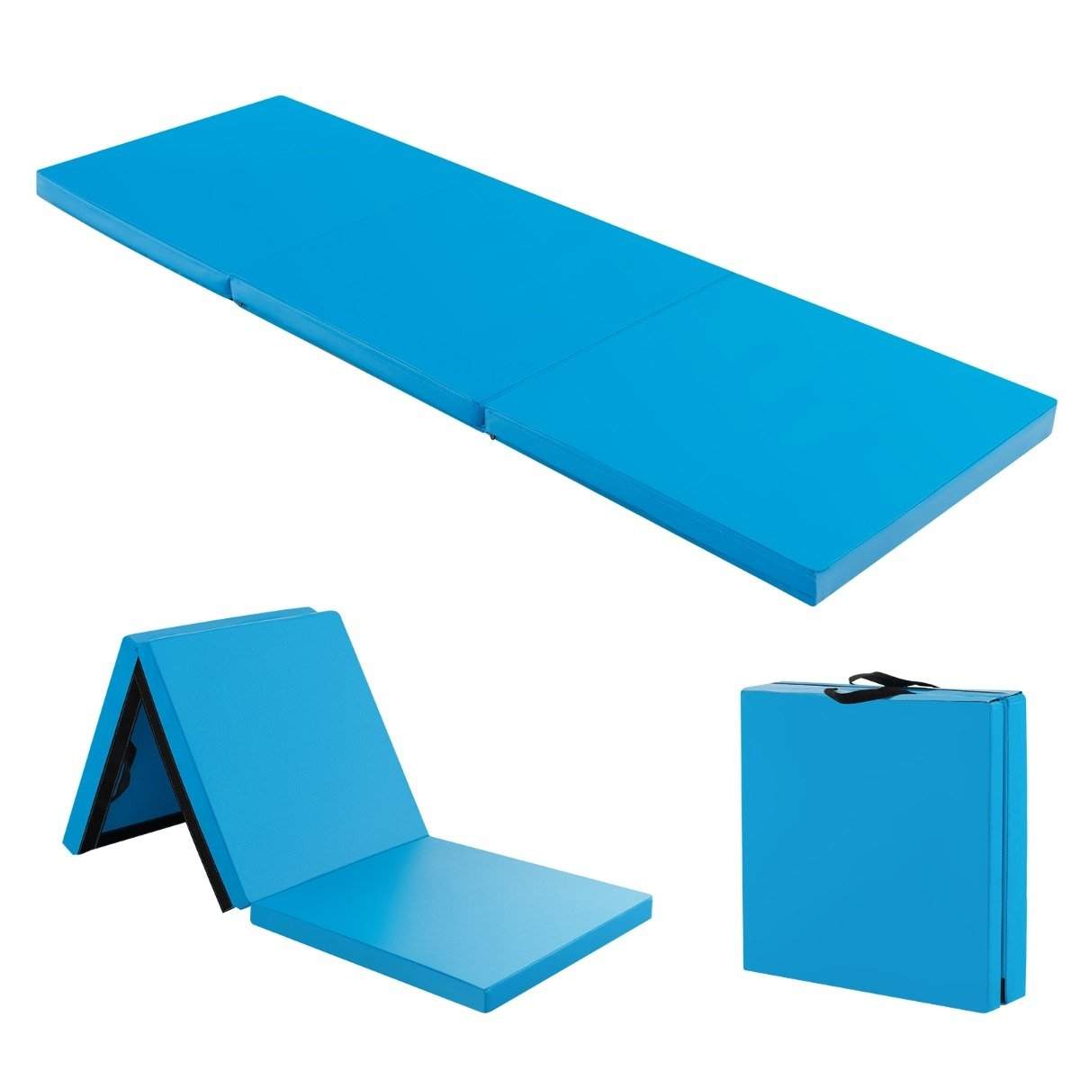 Sammenfoldelig blød gulvmåtte med 2 håndtag Skridsikker gymnastikmåtte 180 x 60 x 5 cm Blå