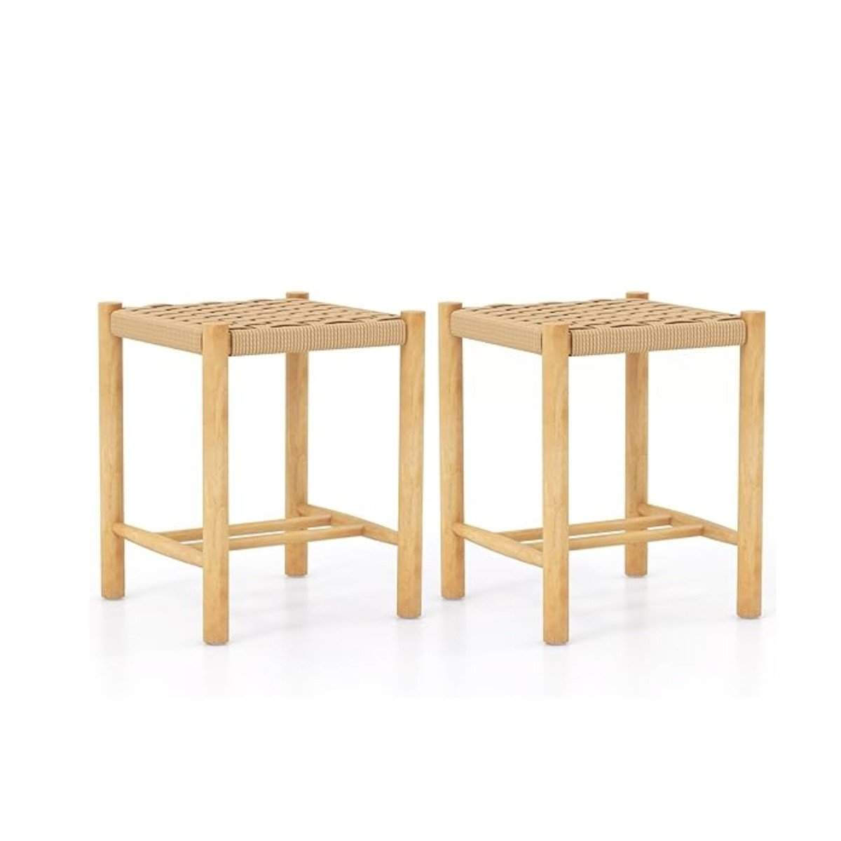 Spisestolesæt Gummitræramme & flettet papirsæde 36 x 36 x 45 cm