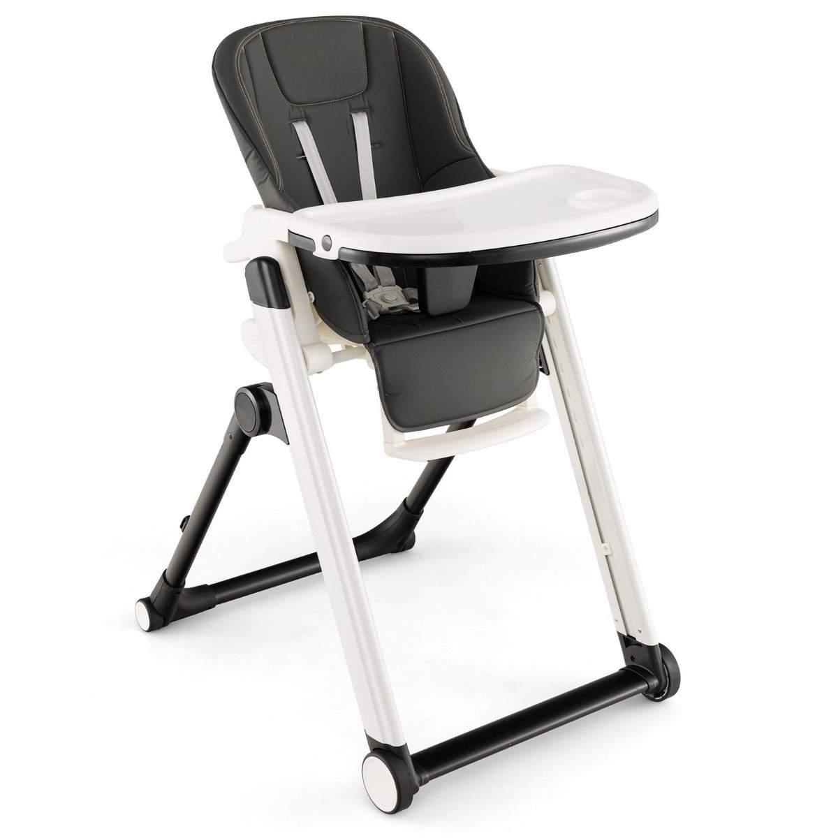 5 i 1 sammenklappelig højstol med justerbart ryglæn & fodstøtte & 5-punkts bælte grå