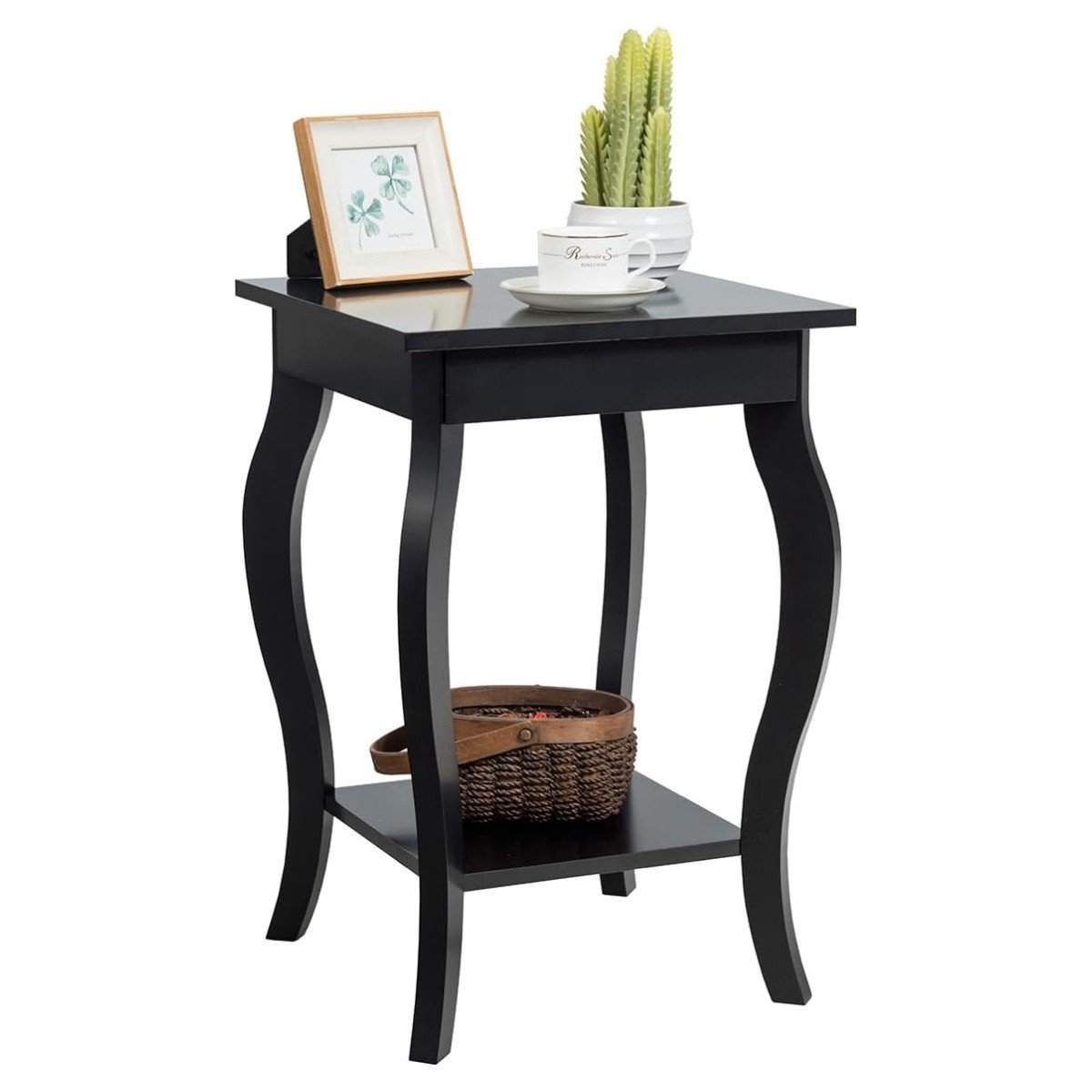 Sidebord med hylde med buede ben, sofabord, sofabord, 40 x 40 x 60 cm, sort