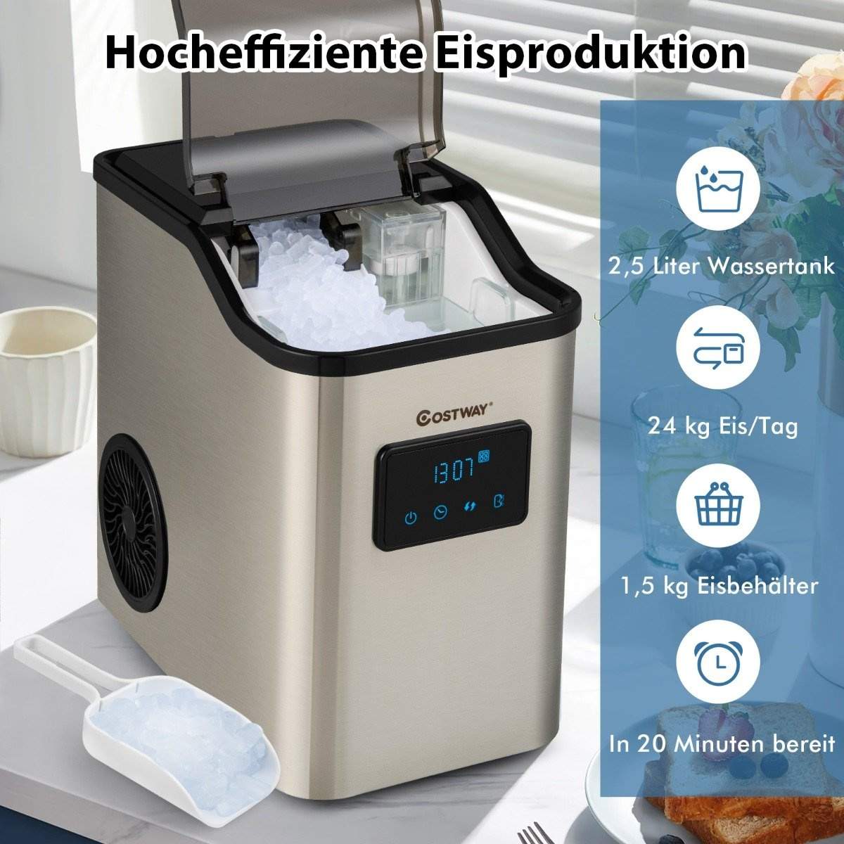 isterningmaskine 24 kg pr. dag knust ismaskine ismaskine isterningmaskine inklusive skovl timer 2,5L vandtank