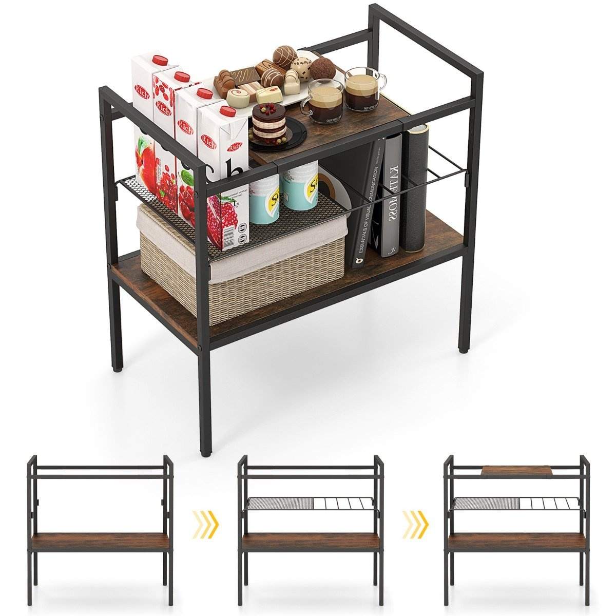 Konsolbord med hylder, smalt konsolsidebord, 60 x 33,5 x 61 cm, rustik brun