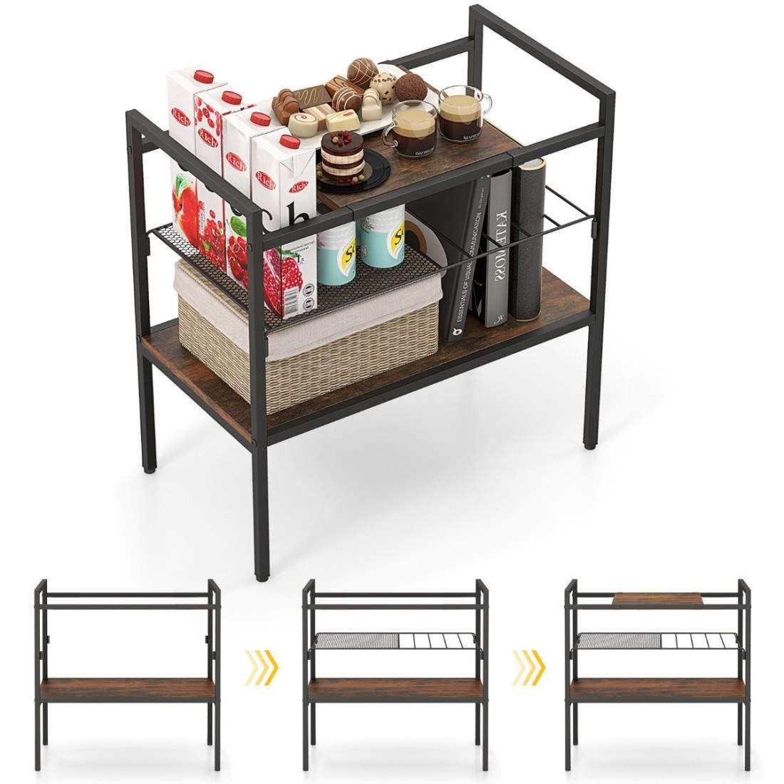 Konsolbord med hyllor, smalt konsolsidobord, 60 x 33,5 x 61 cm, rustikt brunt | Hem & Hobby - Hem & Hushåll - Kök | Pryloteket